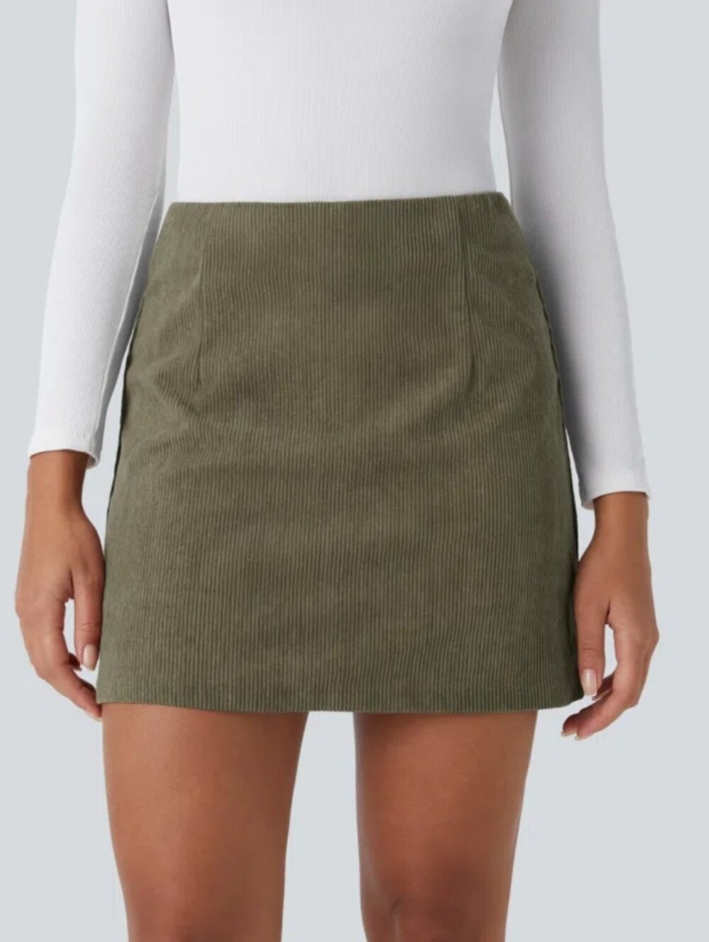 Halara- Olive Green Corduroy Mini Skirt